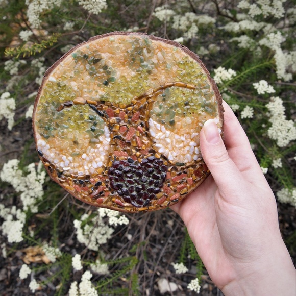 Tree of Life Crystal Grid Mosaic Wood Art Decor - Picture 1 of 7